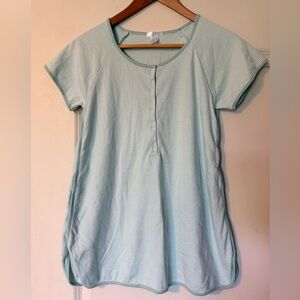 Lake Pajamas green white stripe short sleeve Henley top XS